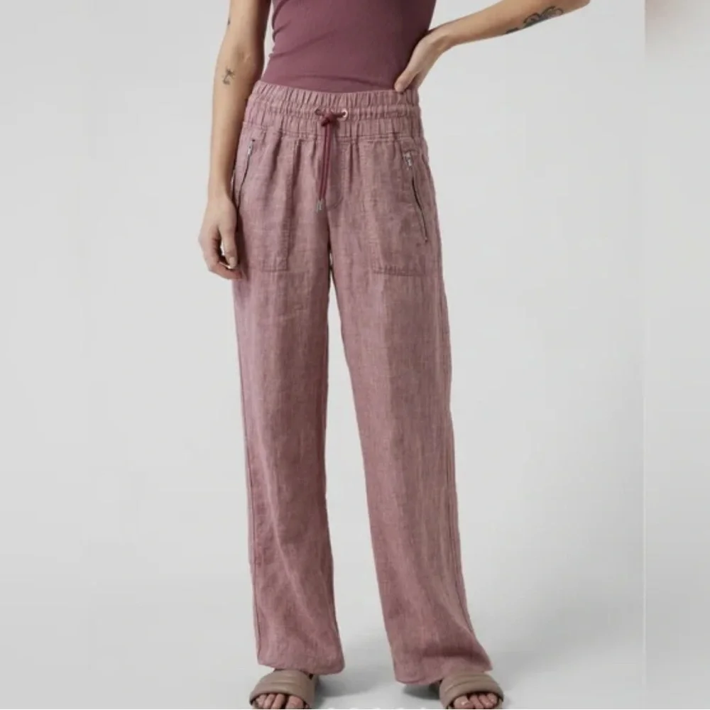 NEW ATHLETA Cabo Pink Linen Drawstring  Pants 2